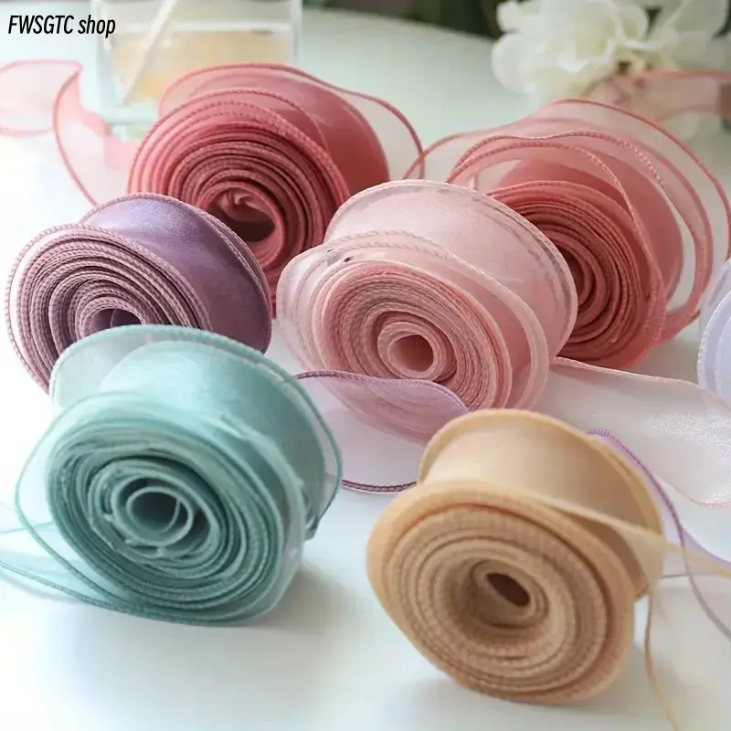 6 rolls soft tulle ribbon tapes, 4cm wide and 9m long in gentle blue tone. Flexible and elegant, ideal for gift wrapping, handmade crafts and wedding decorative embellishments.