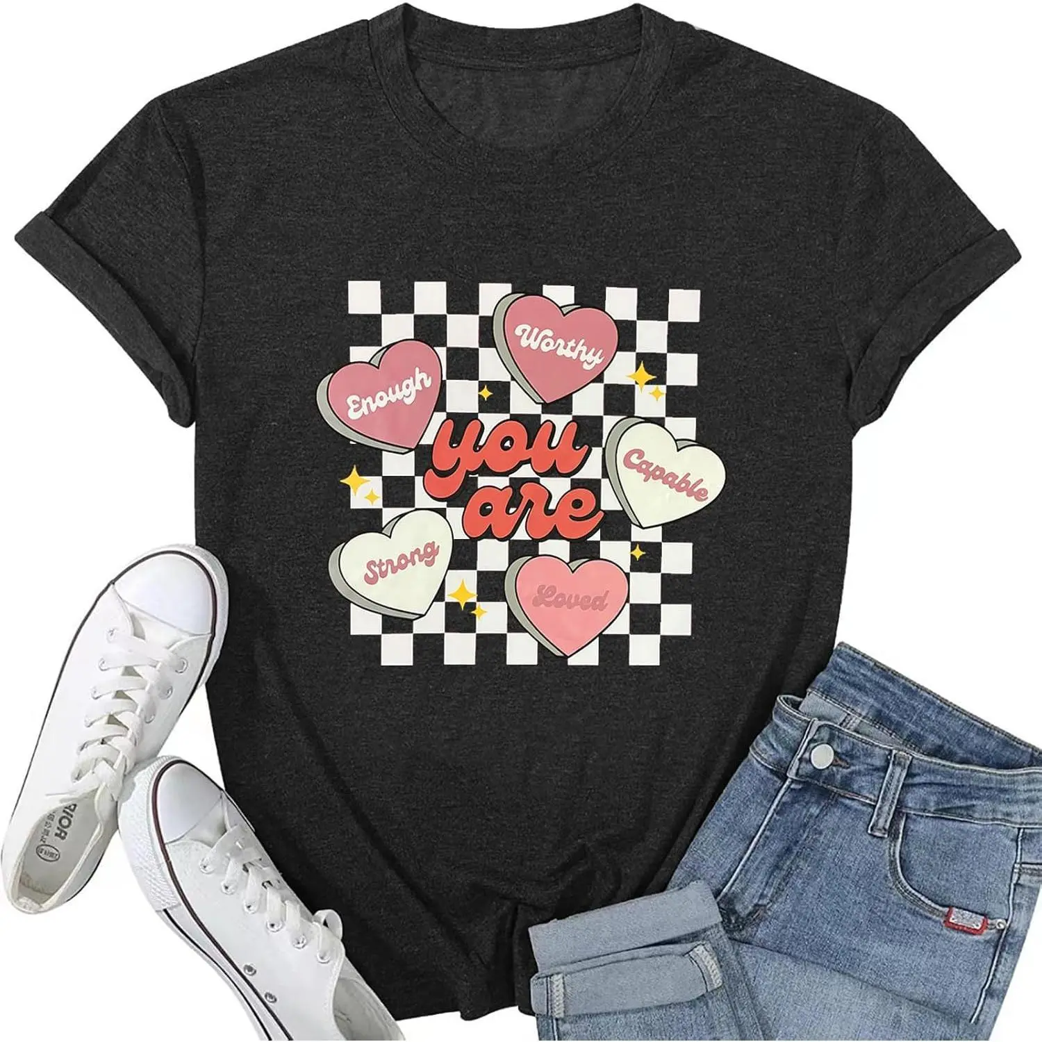 Womens Valentines Tshirt Cute Love Heart Graphic Tee Crew Neck Causal Short Sleeves Tops01