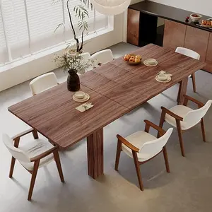 Expandable Dining Table for 6-8 People, 55"-86.6" Rectangular Wooden Kitchen Dining Table for Home, Brown/Oak