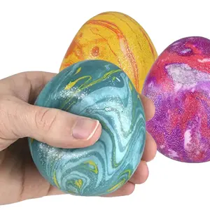 Stretch & Squish Marbleized Glitter Easter Egg STIM Sensory Toy Calming colors Magenta Yellow Teal 3 x 2.5 inches for 4-99 Years Old
