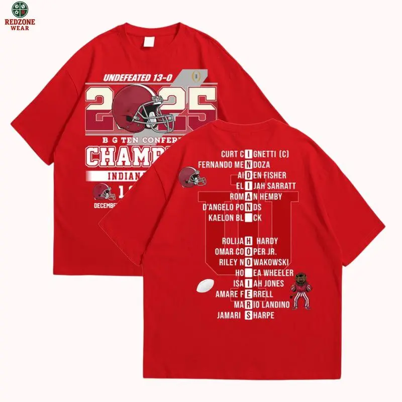 Indiana Football 2025 Big Ten Championship 2 Sides Shirt -Helmet Bound Graphic Tee, College Sports Fan Unisex Top, IU Champions T-Shirt, Indiana Championship Shirt