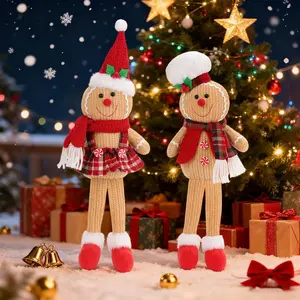 15Inch Large Size Gingerbread Man Plush Soft Christmas Decorations Gifts for Indoor Door Window Table Tree Xmas Holiday Ornament
