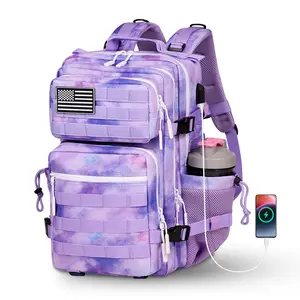 25L Military Tactical Backpack for Women, Molle Army Assault Pack with Water Cup Bag (Purple Nebula-25L)