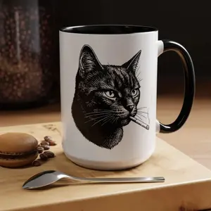 Smoking Cat Mug, Funny Cat Mug, Dark Humor Cat Coffee Cup, Edgy Kitty Meme Mug, Unique Cat Lover Gift, Accent Ceramic Mug