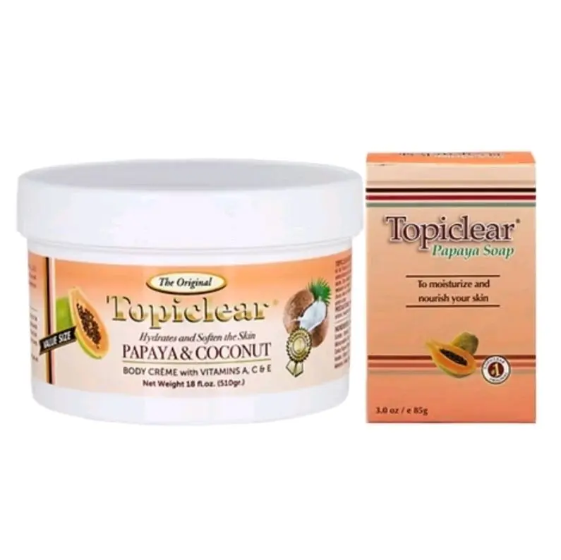 Topiclear Papaya & Coconut Body Creme with Vitamins A C E & Moisturize Nourish Skin 18 oz 510g
