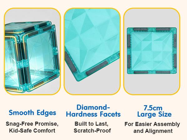 YRZtiles 106 Pcs Magnetic Tiles,Magnet Building Blocks Construction Stacking Educational Toy Creative Playboard for Kids Baby Child Ages 3+