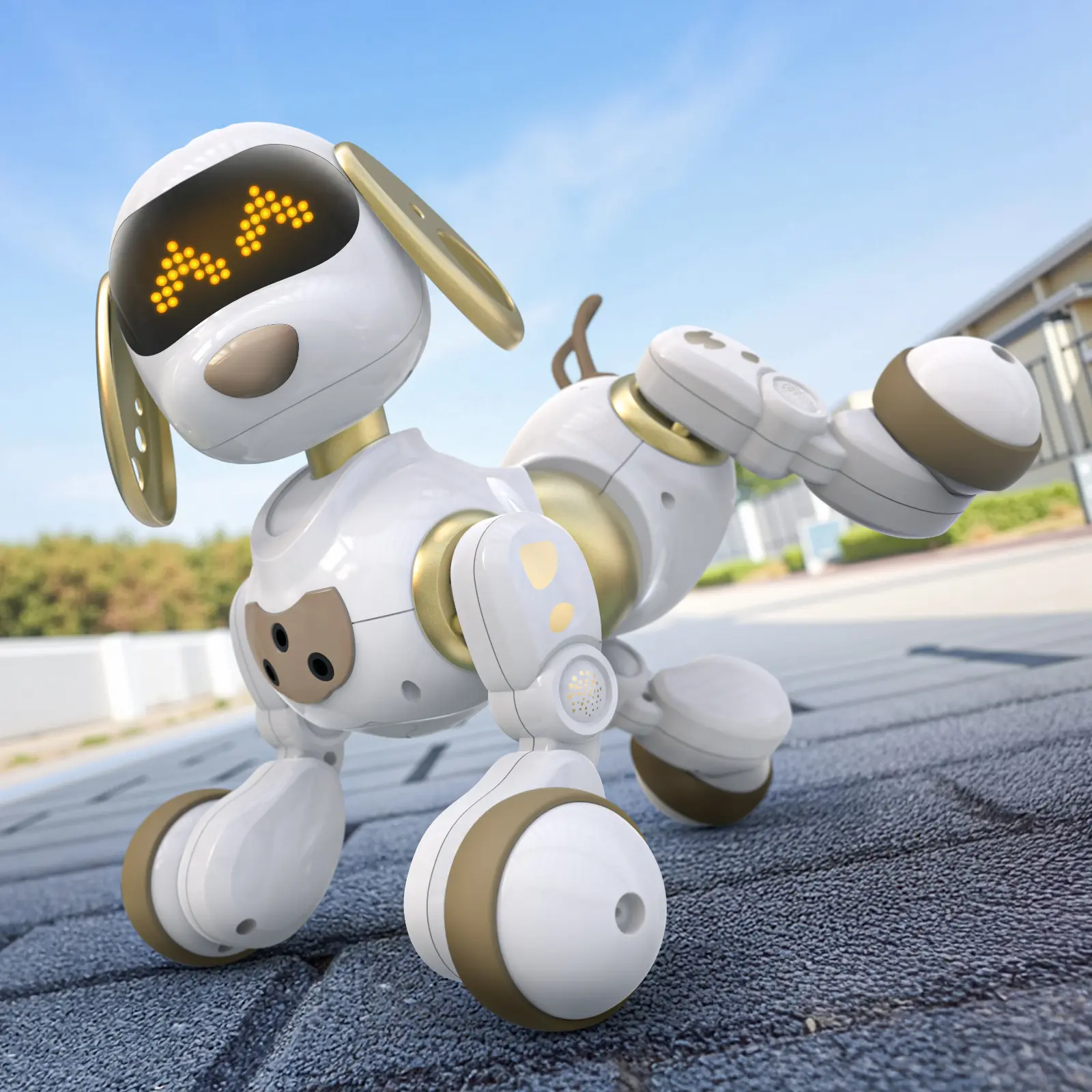 Ruko 18011 Digital Remote Control Robot Dog Toy - Smart Interactive Moving Miniature Walking Robots with Sound, LED Eyes, Rechargeable Electronic Pets, Ideal Gift for Kids Age 3-9, Gold