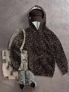 Women's Leopard Print Hoodie, Casual Loose-Fitting Long Sleeve Pullover, Soft Thick Fabric, Fall Winter Fashion, Deep