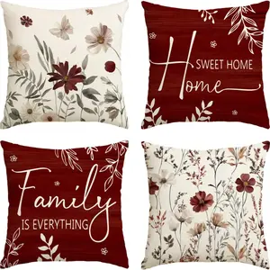 Seasonal Pillow Covers Set of 4, Linen Cushion Cases for Spring Summer Fall, Decorative Pillows for Living Room Bedroom Outdoor (16x16, 18x18, 20x20) Home Textile