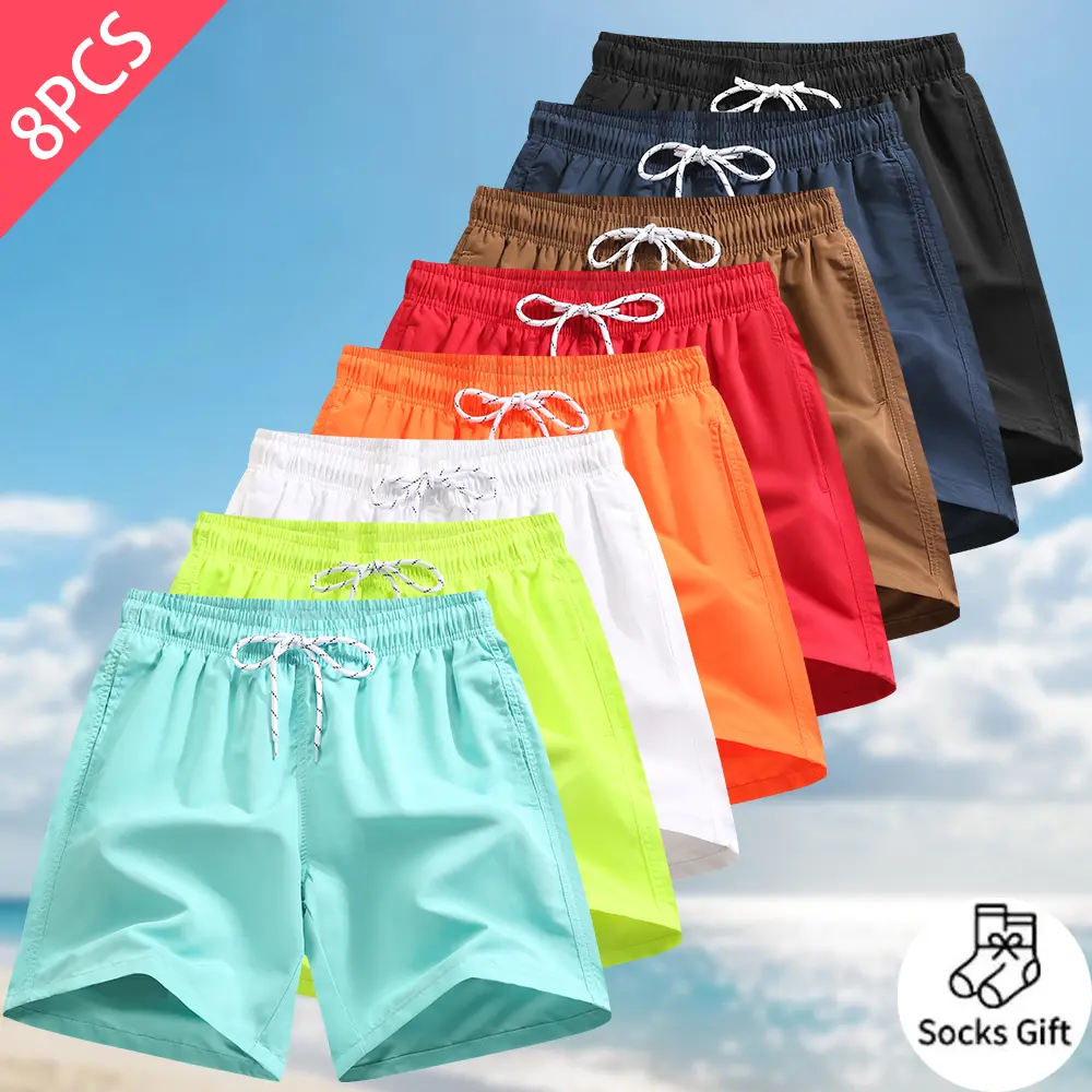8 Pack   Unisex style Men's Solid Swim Trunks with Mesh Liner, Quick Dry Water-Resistant Beach Shorts with Adjustable Drawstring & Pockets, Summer Swim Shorts for Men outdoorfun Men's Casual Breathable Shorts running  tech training short Tropical Tropical