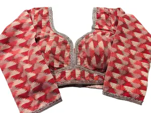 Traditional Nepali Handwork Dhaka Blouse Red and Cream Pattern for Ethnic Functions Weddings Anniversaries Daily Functions and Puja - Shirts, Fabric
