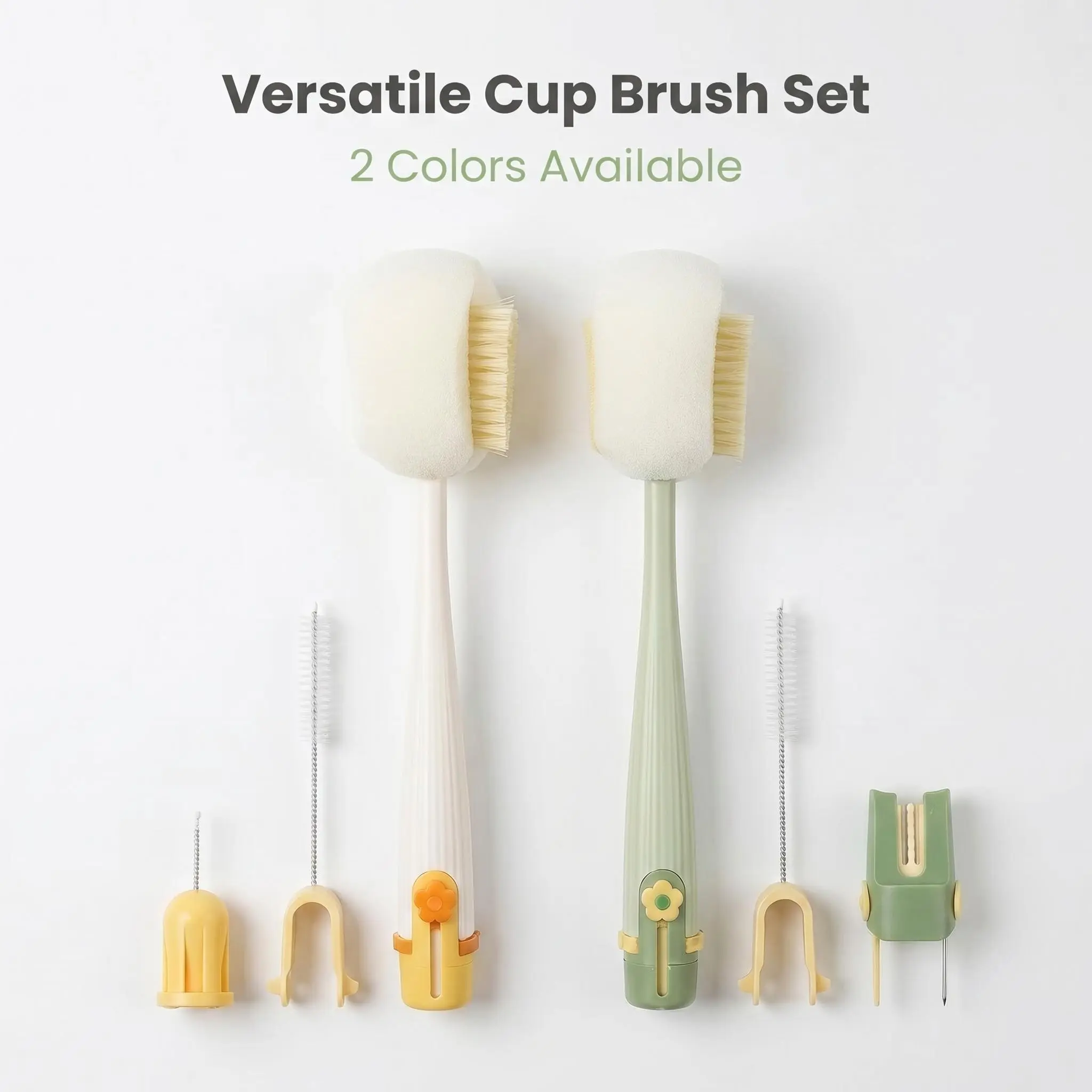 3-in-1 Freestanding Flower Water Bottle Cleaning Brush Set - Silicone Sponge Brush, Hidden Straw Cleaner, Lid Crevice Cleaner for Kitchen Drinkware