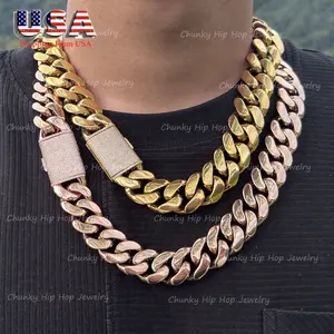 Rose Gold/Gold Plated Mens Huge Cuban Chain ,Soild Heavy Miami Cuban Necklace With Diamond Clasps 12-22mm Wide