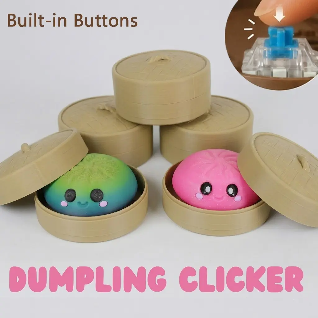 Kawaii Dumpling Fidget Clicker Cute Bao Mechanical Switch Keyboard Button Toy for Stress Relief Anxiety Sensory Desk Decor Aesthetic Office Fingertip Toy ASMR Gag Gift for Adults Teens Steamer Basket Desktop Ornament Trendy Clicky Toy Pack