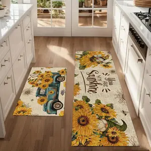 Kitchen Rugs Sets 2pcs/3pcs, Sunflower Design Long Strip Rug, Absorbent Washable Kitchen Floor Mats for Spring Home Decor, Ideal Gift for Kitchen Lovers