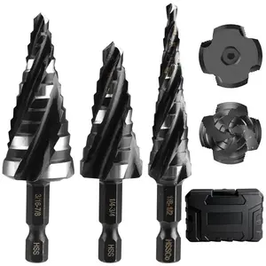 3PCS HSS Step Drill Bit Set, 4 Spiral Flute Unibit Step Bits 1/8"-7/8", for Metal Wood Plastic Aluminum