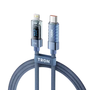 20W USB-C to Lightning Transparent Cable | Digital Display | 5FT | Blue
