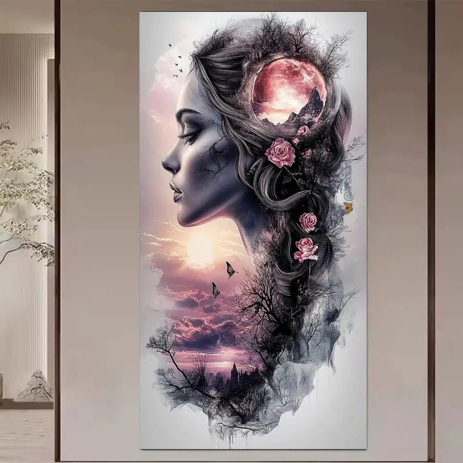 5D diamond painting kit full round diamonds, moon, rose, forest DIY mosaic wall art, beginner craft set (with tools), home wall decoration gift, diamond art kit, Handicraft
