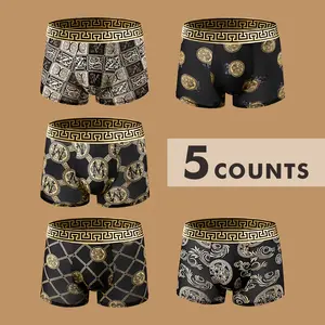 VIP Men's All Over Print Boxer Briefs Regular Fit 5 Counts Casual Comfy Breathable Underclothes Christmas Gift Box Premium Modal Fabric