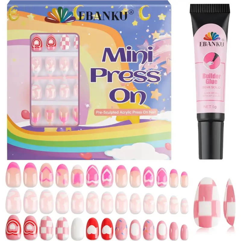 EBANKU 78Pcs 3 Pack Press on Nails kids, Children Acrylic Fake Nails Cute Full Cover Short Stick On False Nail Kits Set for Little Girls with Nail Glue
