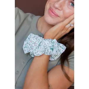 Mint Floral Jumbo Scrunchie