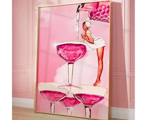 Pink Vintage Bar Cart Print Alcohol Cheers Print, Champagne Glass Wall Art Preppy Wall Decor Bar Cart Signs, Bar Cart Accessories