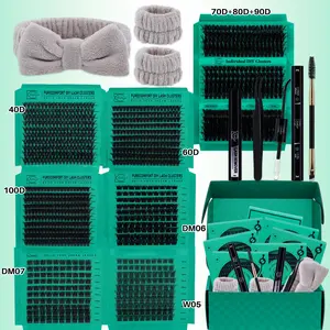LASHSUN CHRISTMAS GIFT KIT, D Curl Mixed Length DIY Lash Clusters Kit DIY Eyelash Extensions Multi-Type Lash Volume & 3D Effect Eyelash Clusters with Lash Bond and Seal Lash Remover Lash Brush Headband Wristband Eyelash Set