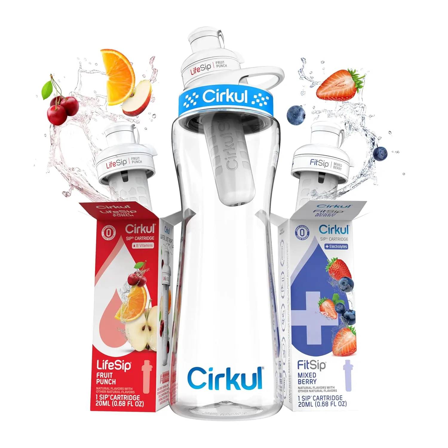 Cirkul 22oz Clear Plastic Water Bottle with Two No Sugar, 0 Cal Cartridges
