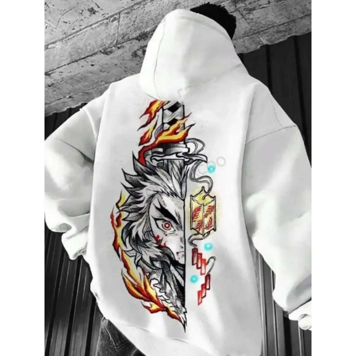 Men's Casual Graphic Hoodie with Demon Slayer Tanjiro Print, All Season Hip Hop Streetwear with Kangaroo Pocket for Christmas