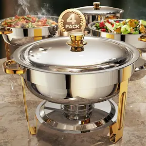 5.5QT/ 9QT Stainless Steel Chafers Chafing Dish Plates Set for Buffet Server Warmer Party-Ready Perfection Full Size Pots Kitchenware Food Warm Cookware Safe Rolled Edge Design Superior Heat Retention Birthdays Weddings