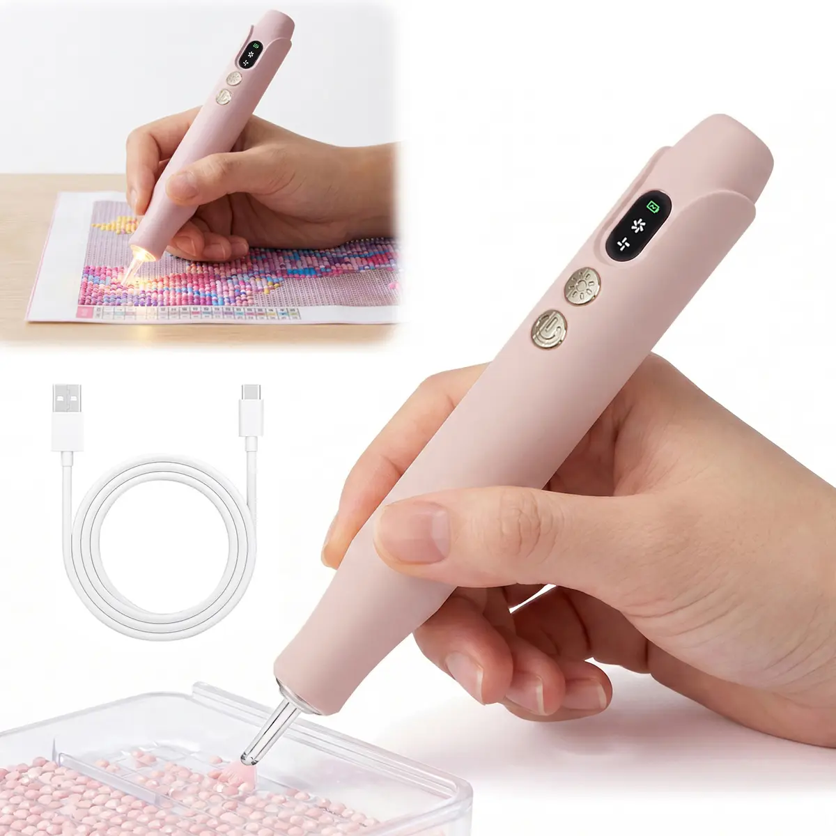 Vacuum Diamond Art Pen - Suitable For Diamonds Of All Sizes, An Electric Diamond Painting Pen With 2 Adjustable Suction Settings, An Adult Diamond Painting Kit With A Built-in LED Light, A Low-noise 40dB Suction Pen, DIY Adult Diamond Art Accessories