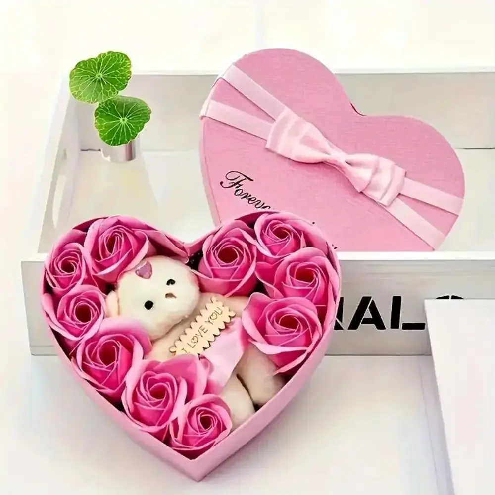 Artificial Rose Gift Box for Mean Girls Decorations, Artificial Rose Bear, Artificial Flower Gift Box, Decorative Plants Ornaments, Gift, Decorative Flowers