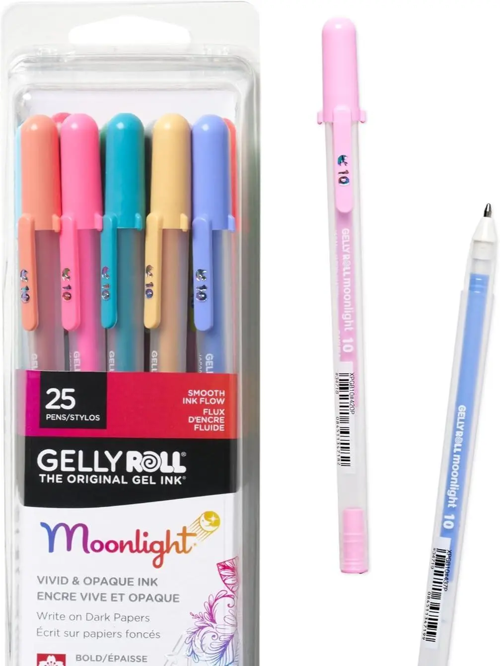 Sakura Gelly Roll Moonlight 25-Pack Bold Size 10 Gel Ink Pens - Journaling Supplies, Aesthetic Pens & Refills for Art, Office Stationery with Vivid Colors, Artists, Creative Projects