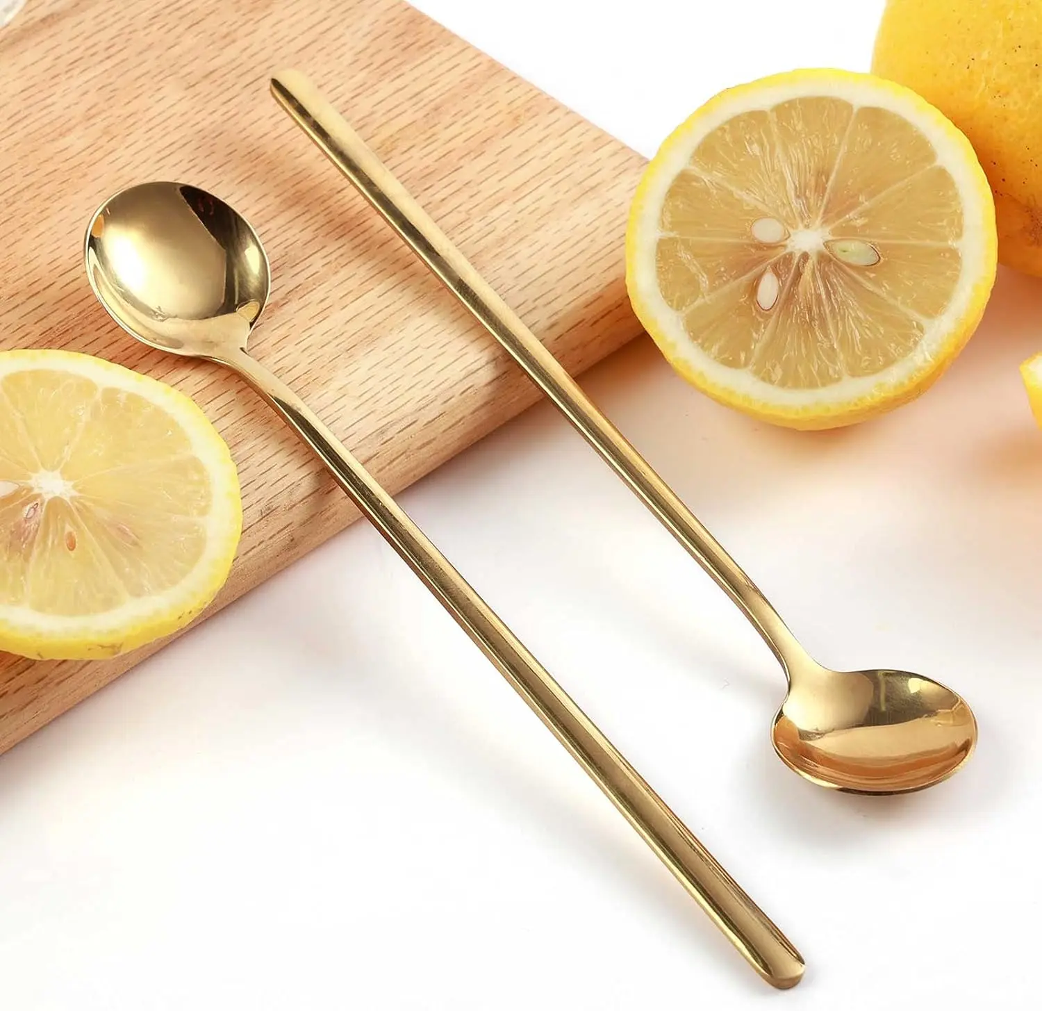 AREL 6pcs Gold Stainless Steel Long-Handled Teaspoons, Kitchen Cutlery & Tableware Utensils
