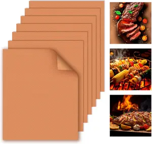 Grill Mats for Outdoor Grill, Copper 7pcs Grill Mat, 100% Non-Stick PFOA Free 15.75 x 13", Heavy Duty, Reusable and Easy to Clean - Gas Charcoal & Electric BBQ