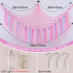 Stuffed Animals Net or Hammock with LED Light, Toy Hammock Hanging Stuffed Animals Storage Organizer Holder Room Décor for Nursery Kids Bedroom