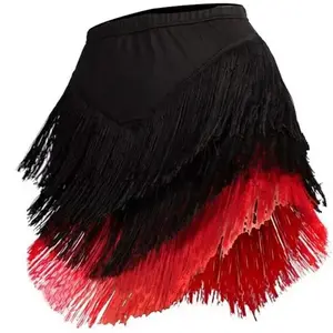 Women 3 Tiered Tassel Latin Dance Skirt Irregular Hem Length Fringe for Salsa Tango Rumba Dancewear Ballroom