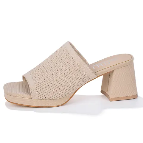 MUSSHOE Women’s Knit Block-Heel Ankle Mule Chunky Heeled Sandals - Non-Slip Platform, Open Toe Shoes for Women Sizes 6-11, Casual Outdoor & Dressy Summer Footwear Higher Platform Sandals Open Toe Sandals