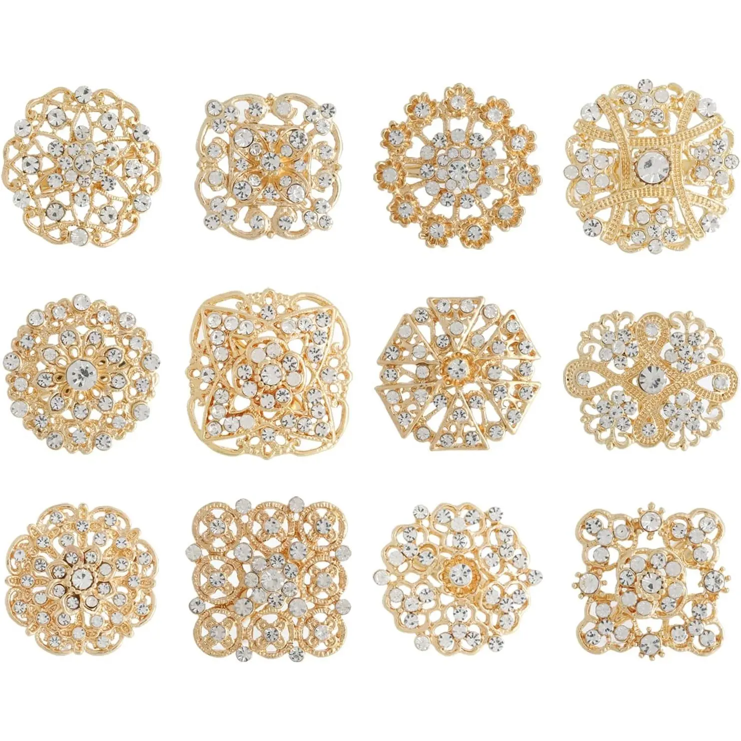 12 Pieces Wedding Bouquet Brooches for Women Fashion, Rhinestone Bulk Flower Brooch Pins for Crafts