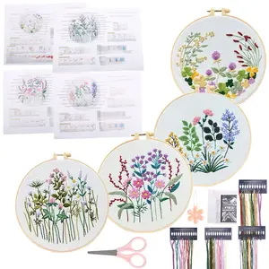 4 Sets Floral Embroidery Practice Kits, Flower Pattern Embroidery Kit for Beginners Adults, Hand Embroidery Kit, Include  Fabric,Hoop,Yarns,Threader-Flowers - Home Improvement.