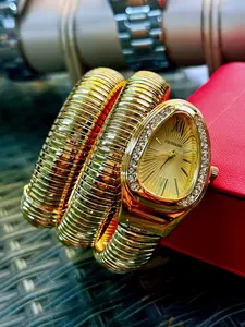 Luxury Snake Bracelet Watch, Diamond-Encrusted Roman Numeral Dial, Alloy Quartz Watch, Elastic Steel Band, Elegant Style, Perfect for Commute and Dates, High End Watch, Elegant Fashion Watch