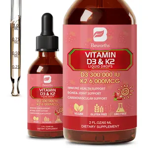 BEWANTS Vitamin D3 K2 Liquid Drops,10,000 IU D3 & 200Mcg K2 per Serving, Support Bone, Heart, Joint, 2 fl oz, 30-Day Supply