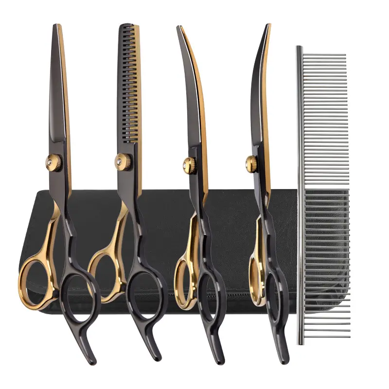 Wingsbro Silver Finish 6.7in Stainless Steel Dog Grooming Scissors Set - Compact Size, Versatile Right-Handed Pet Trimming Shears for Home Use, Pro Grooming Tools