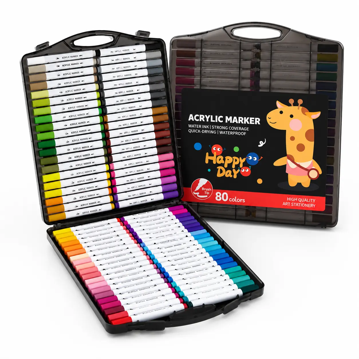 MKMK 80 Vibrant Color Soft Brush Tip Acrylic Brush Markers - 3mm Broad Strokes, Flexible Tips, Water-Based Washable, Quick-Drying, High-Opacity Waterproof Ink, Markers for Coloring for Kids (Office & Art Supplies)