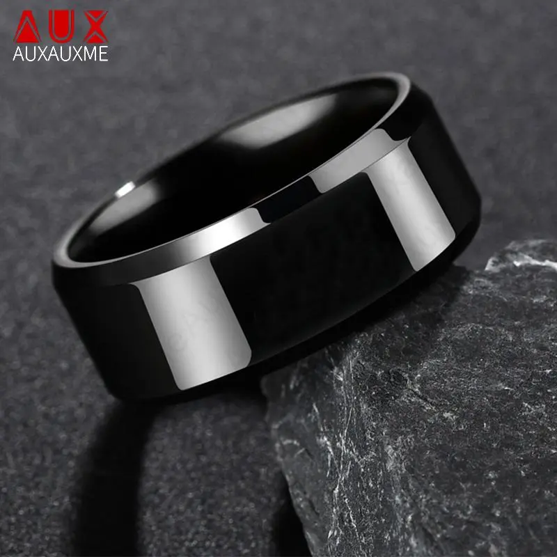 Auxauxme 8mm Black Titanium Stainless Men Ring Simple Wedding Bands Rings Gift For Male Jewelry Size 5-13 Drop shipping
