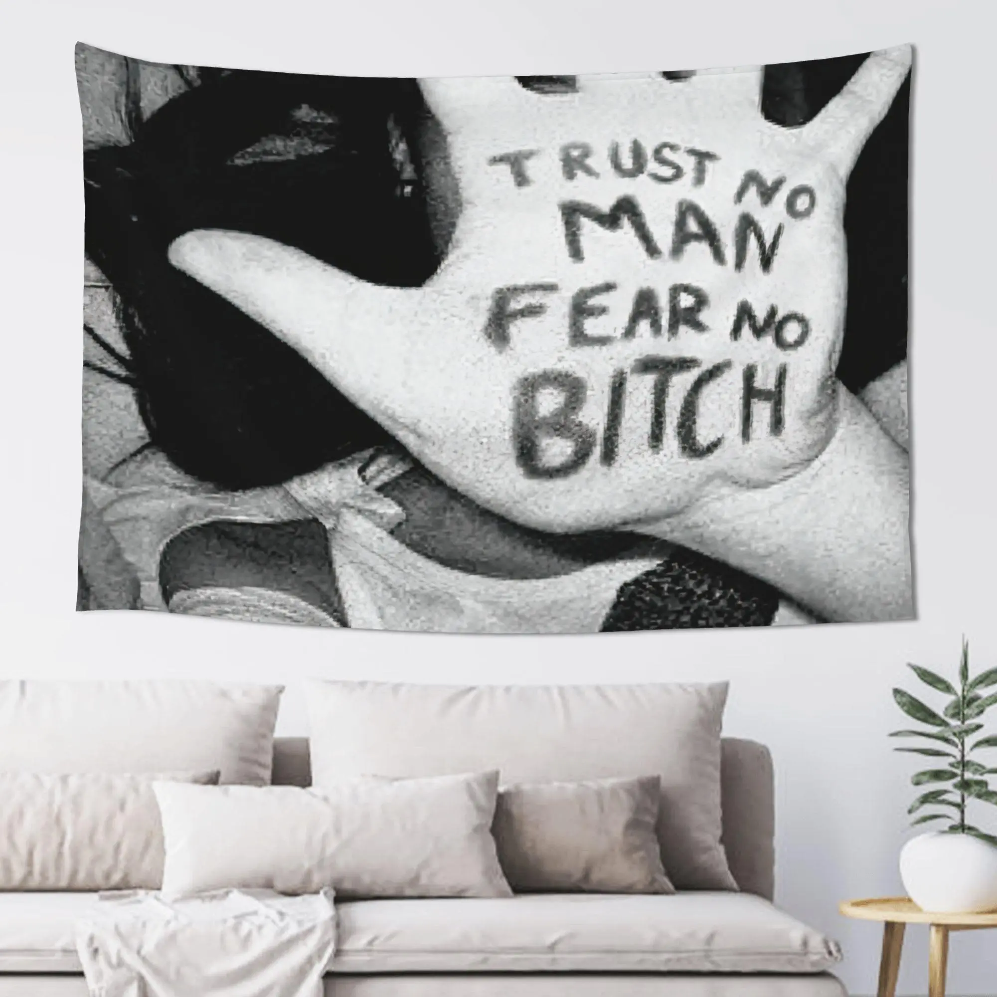Vintage Hand-Quote Black-White Wall Tapestry, Bold Slogan Wall Hanging, Trendy Teen Room Decorations for Room, Home Decor Accent