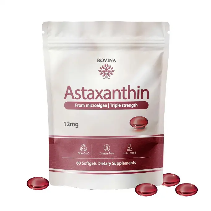 ROVINA Astaxanthin 12mg Softgels, Triple Strength Microalgae Antioxidant Supplement, Eye, Skin, Immune, Joint & Heart Support, 60 Count