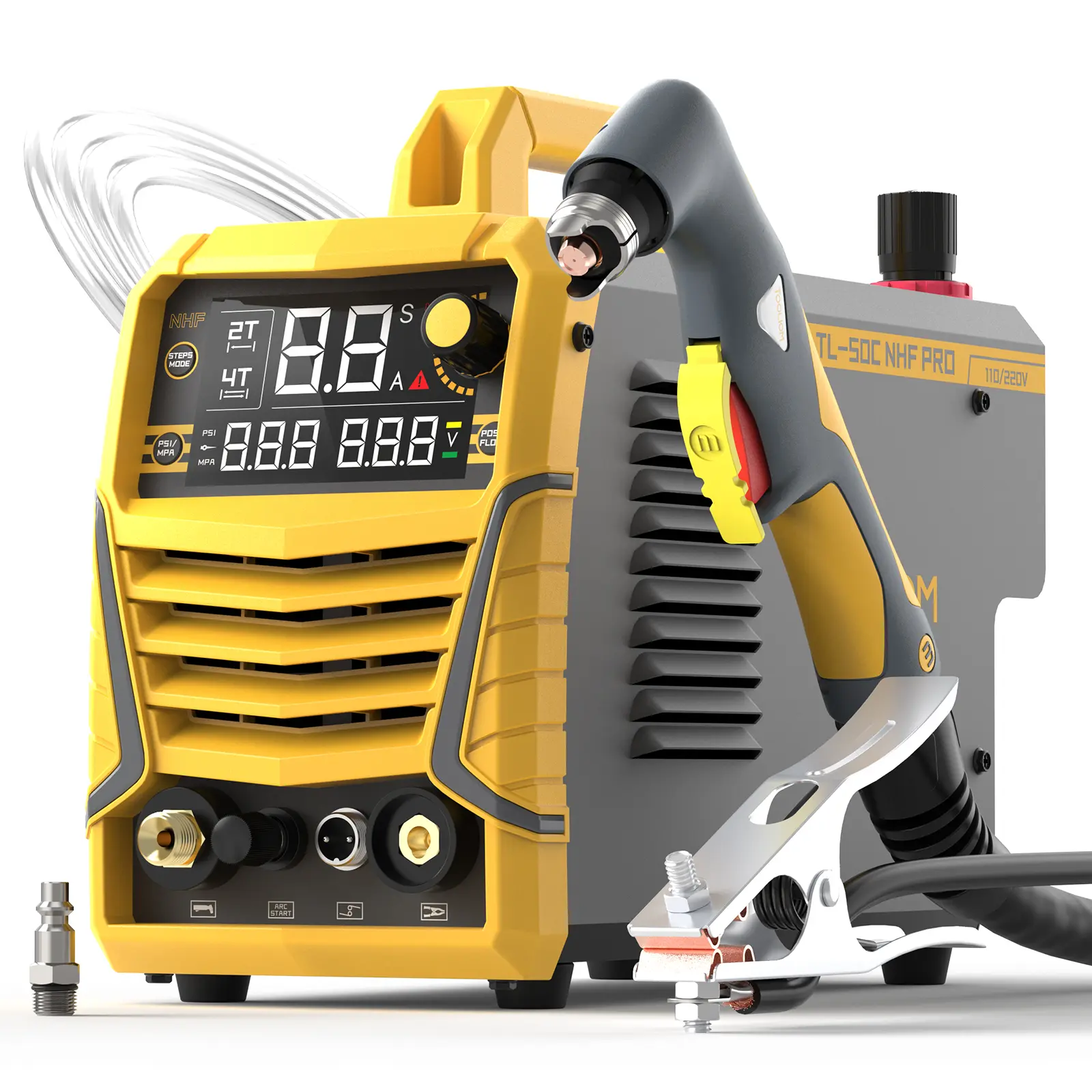 TOOLIOM 50A Non-HF Pilot Arc Plasma Cutter, 110/220V Dual Voltage Metal Cutting Machine, 3/4" Clean Cut Capacity, Large Digital Display with 2T/4T Function