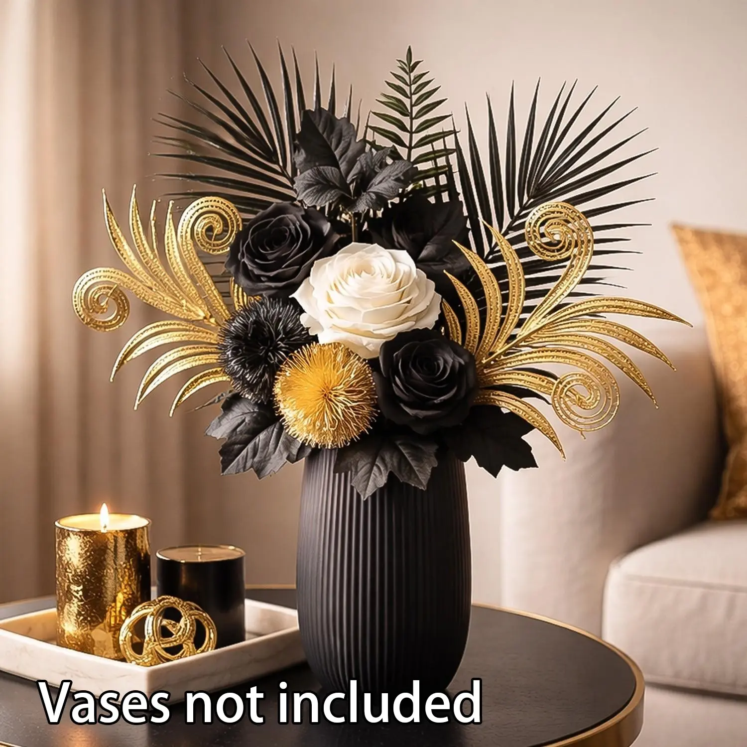 Elegant Gold Rose Flower Arrangement, Artificial Rose Bouquet, Faux Roses Bouquet, Luxurious Home Decor, Living Room Coffee Table Decoration, High-Quality Floral Display, Decorative Flowers