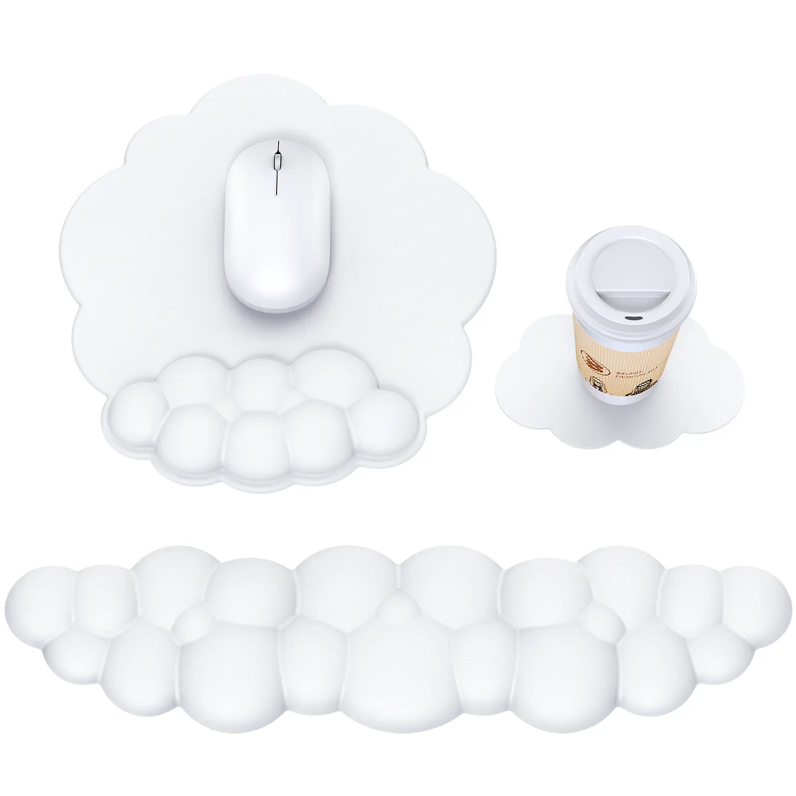 Cloud Mouse Pad with Wrist Rest, Cloud Keyboard Wrist Rest, Mouse Pad Wrist Support, Ergonomic Keyboard Mouse Wrist Support Non Slip Mousepad Desk Accessories White
